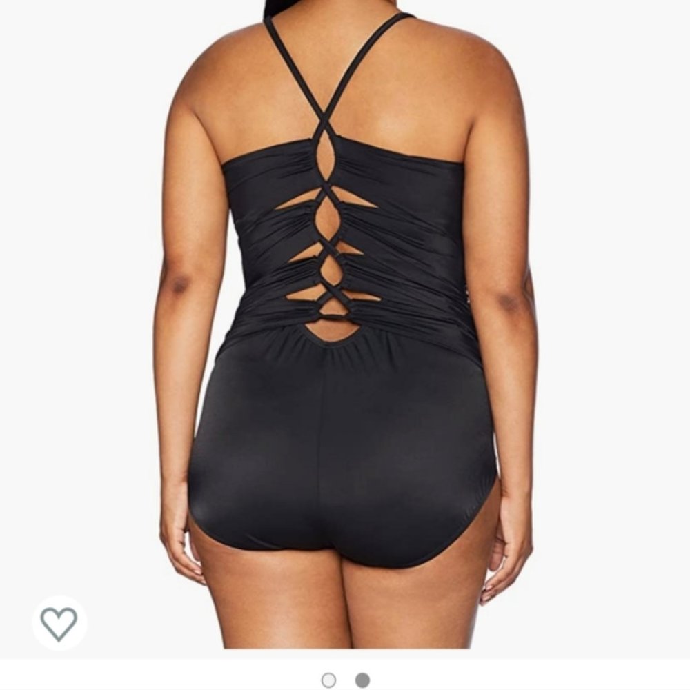 Coastal Blue Black One Piece Swimsuit 3X (24W 26W) Cross Back Design